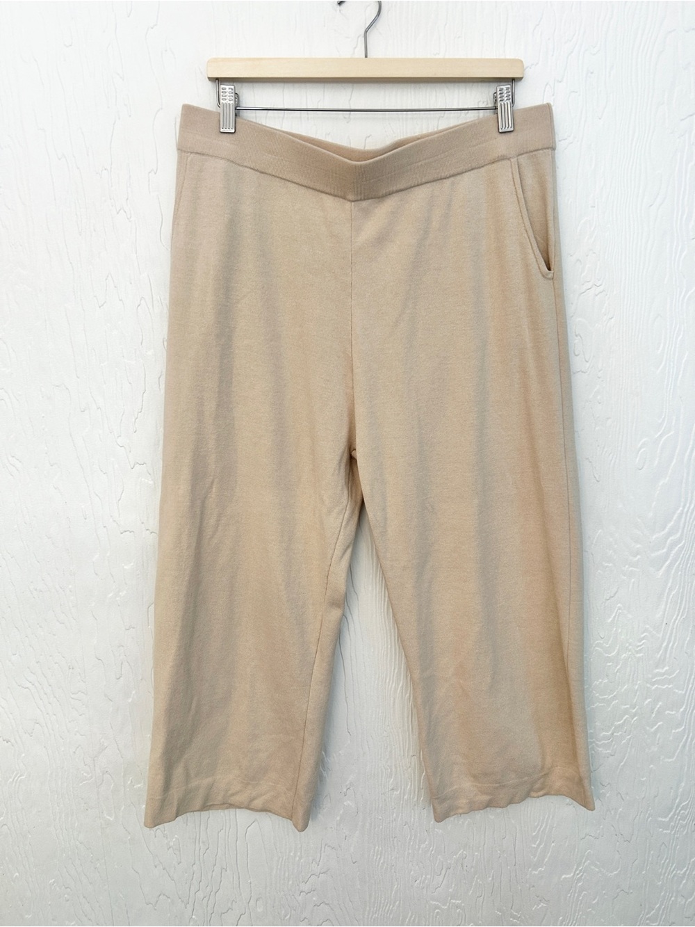 EMPROVED Wide Leg Crop Knit‎ Pants Beige XL LoungeRelaxed Elevated Basic Quality